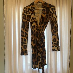 DVF’s signature silk wrap dress in leopard print.